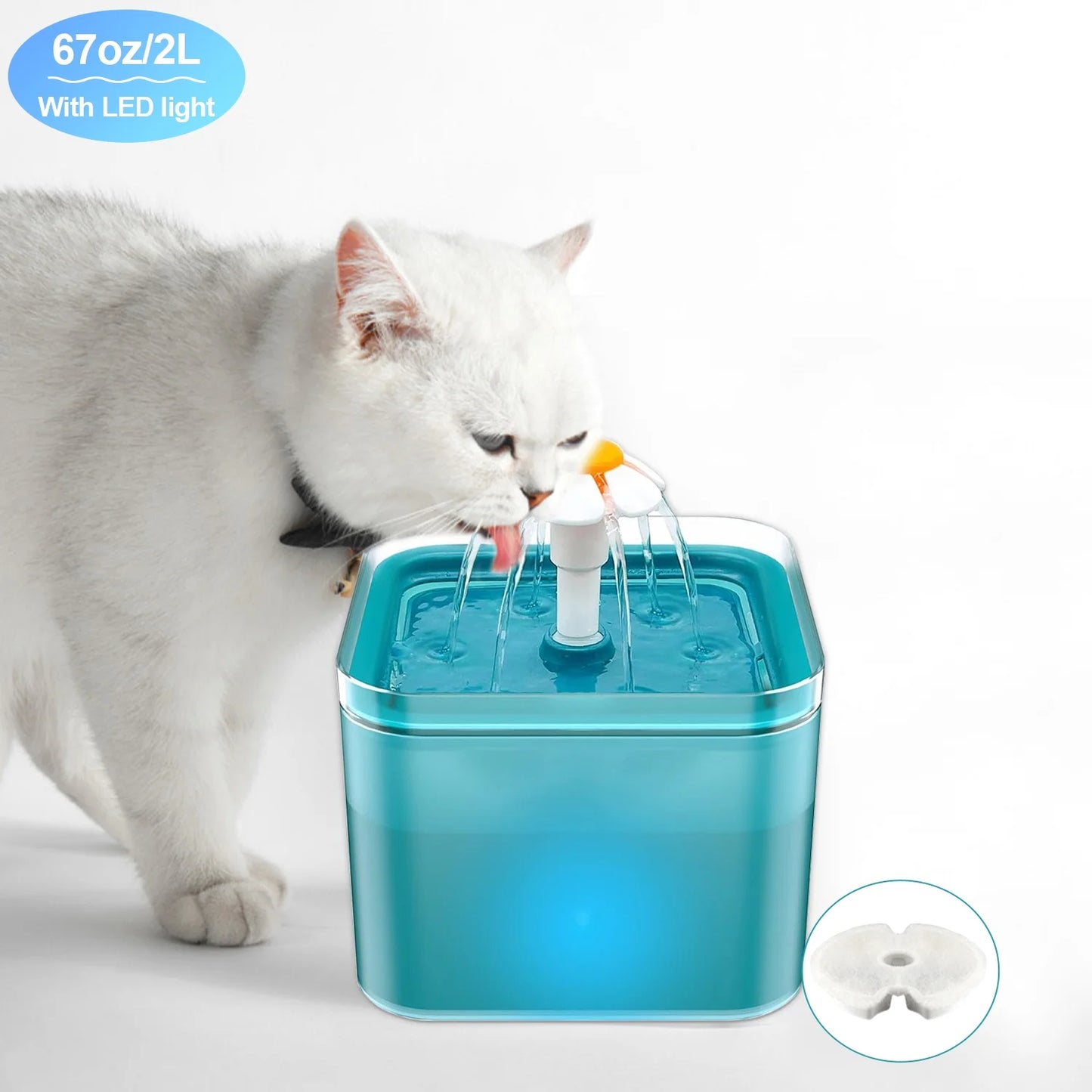 Automatic Cat Water Fountain - 67Oz/2L Ultra Silent Pet Water Dispenser for Cats and Small Dogs